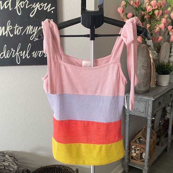 Sugarfox Color Block Tie Shoulder Tank NWT - Picture 1 of 8
